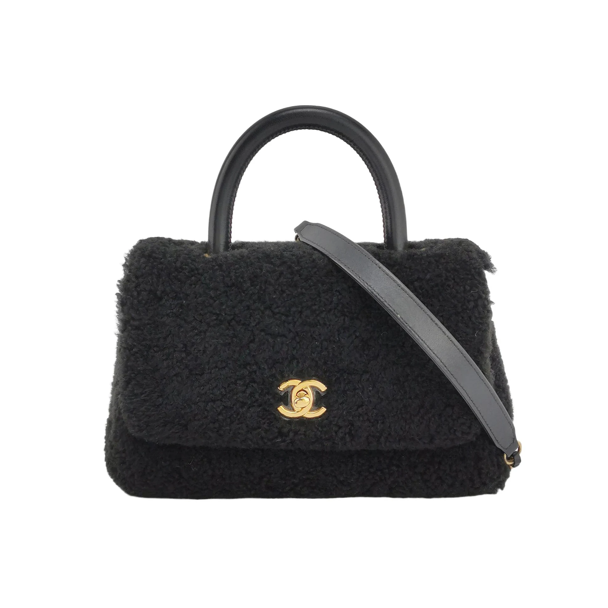 Chanel Coco Handle Small Shearling and Calfskin Black