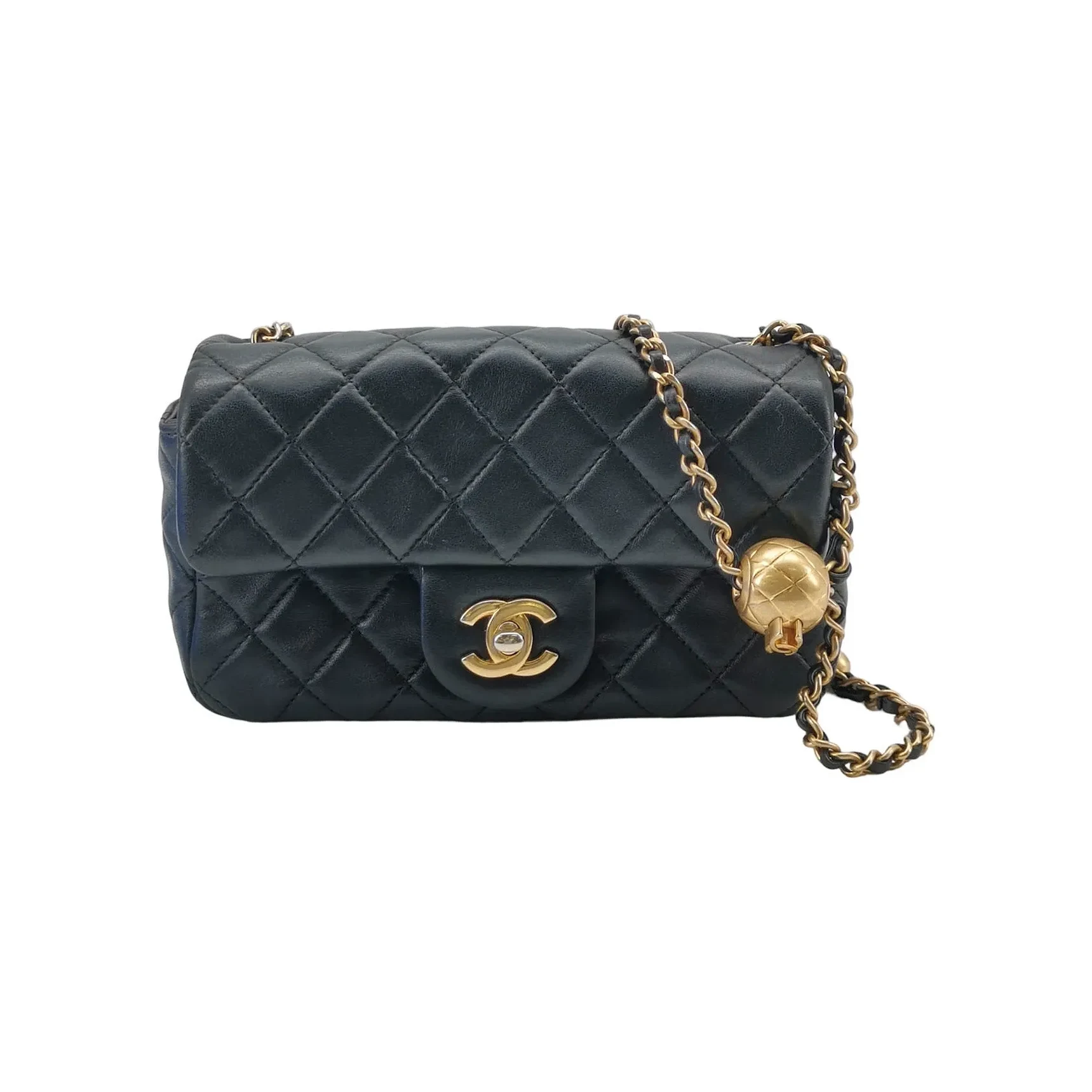 Chanel Classic Flap Large Mini Black Lambskin, Gold Ball