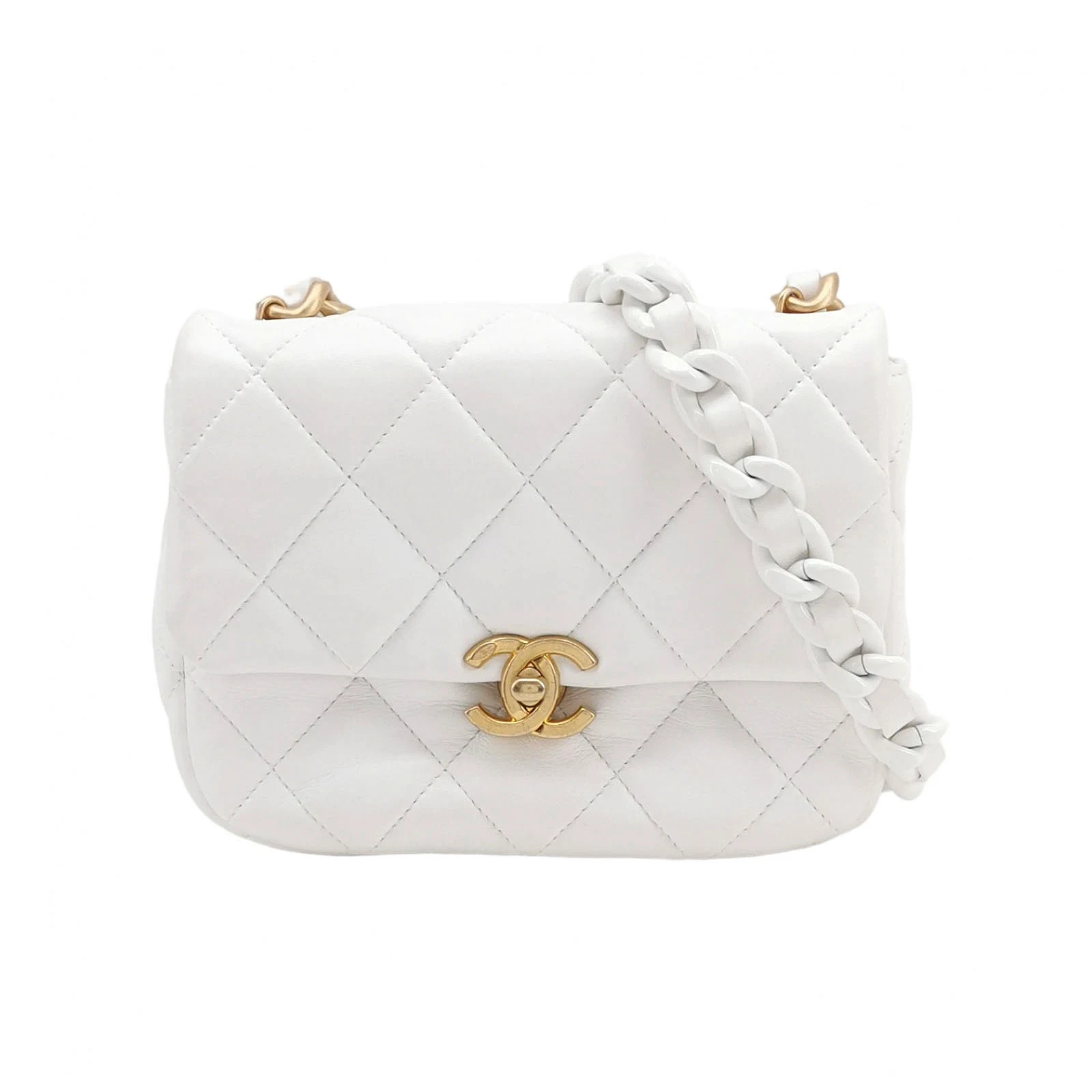 Chanel White Quilted Lambskin Flap Shoulder Bag