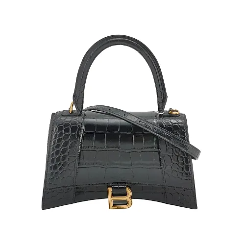 Balenciaga Hourglass S Black Croc-Embossed Calfskin