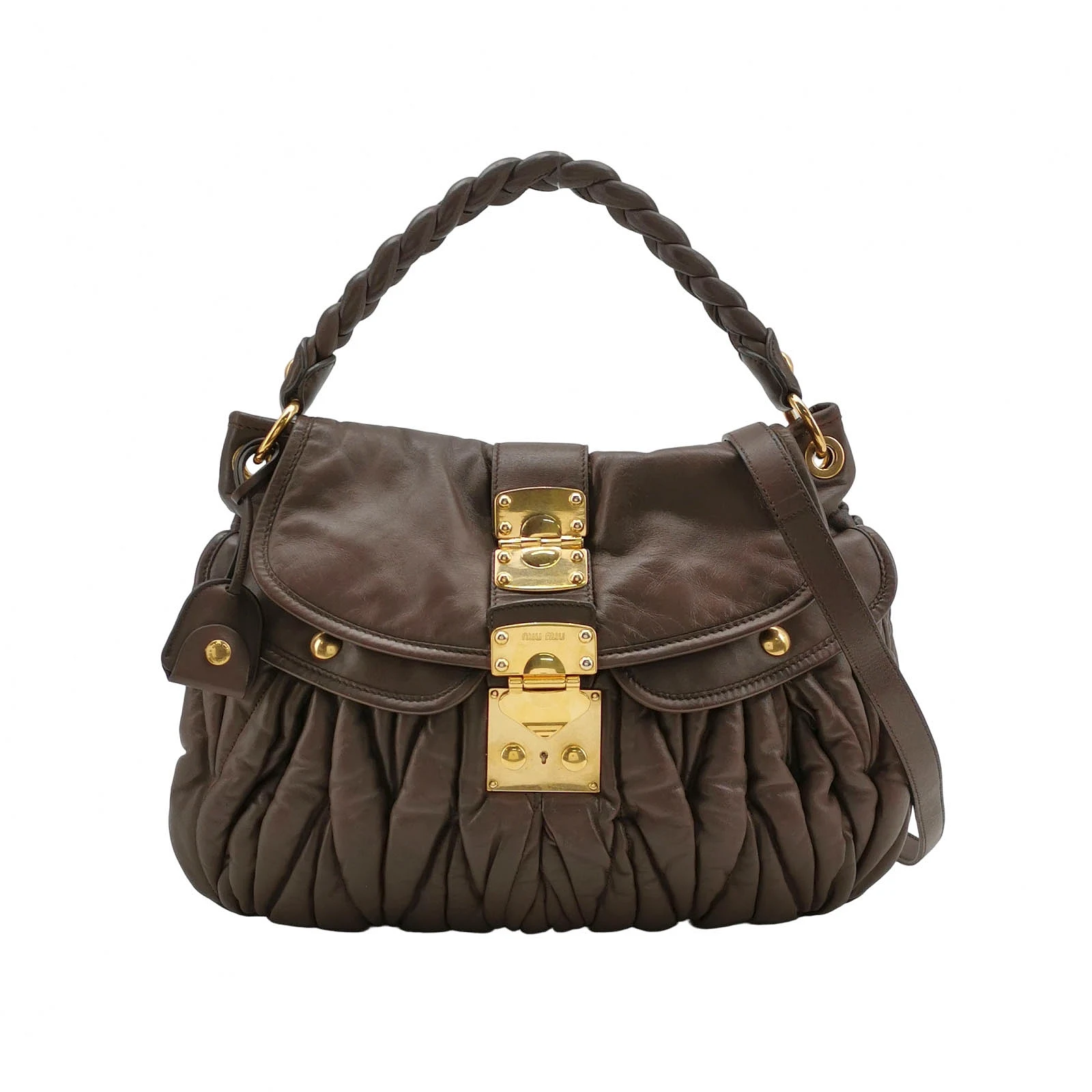 Miu Miu Coffer Brown Ruched Lambskin