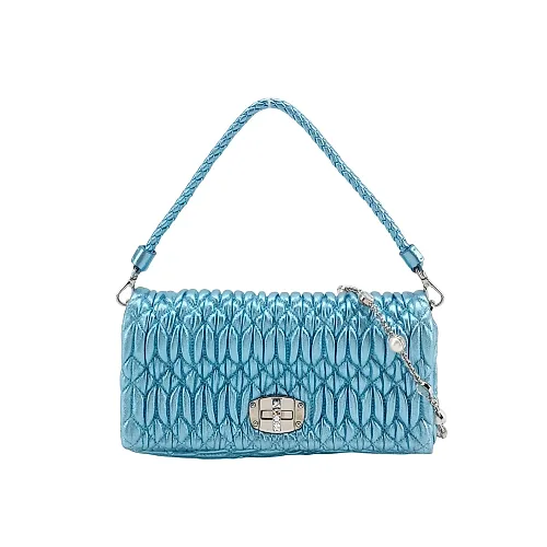 Miu Miu Crystal Quilted Shoulder Bag, Blue
