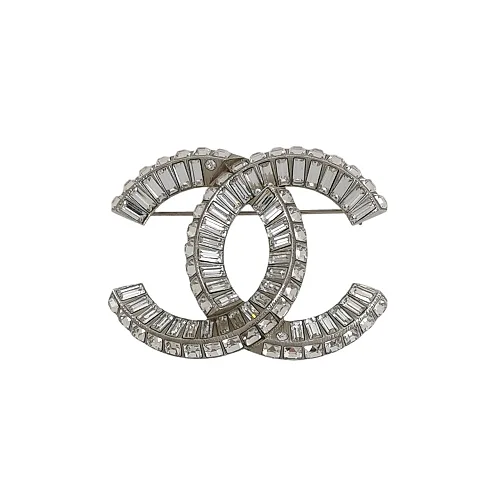 Chanel 19V Crystal Double-C Brooch, Silver