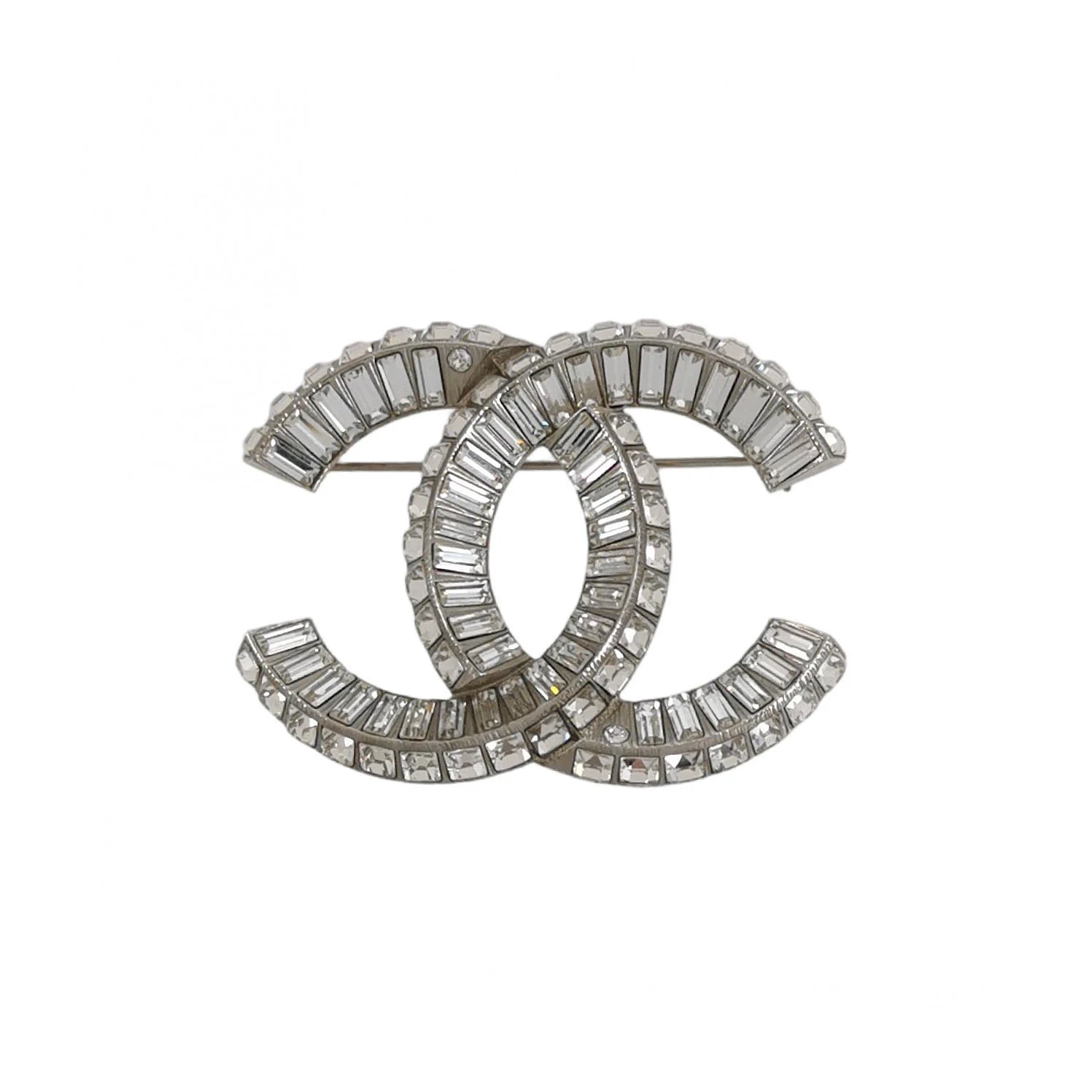 Chanel 19V Crystal Double-C Brooch, Silver