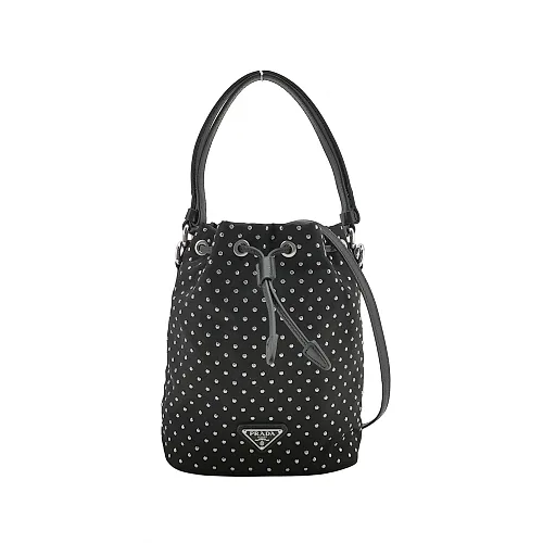 Prada Mini Studded Nylon Crossbody, Black