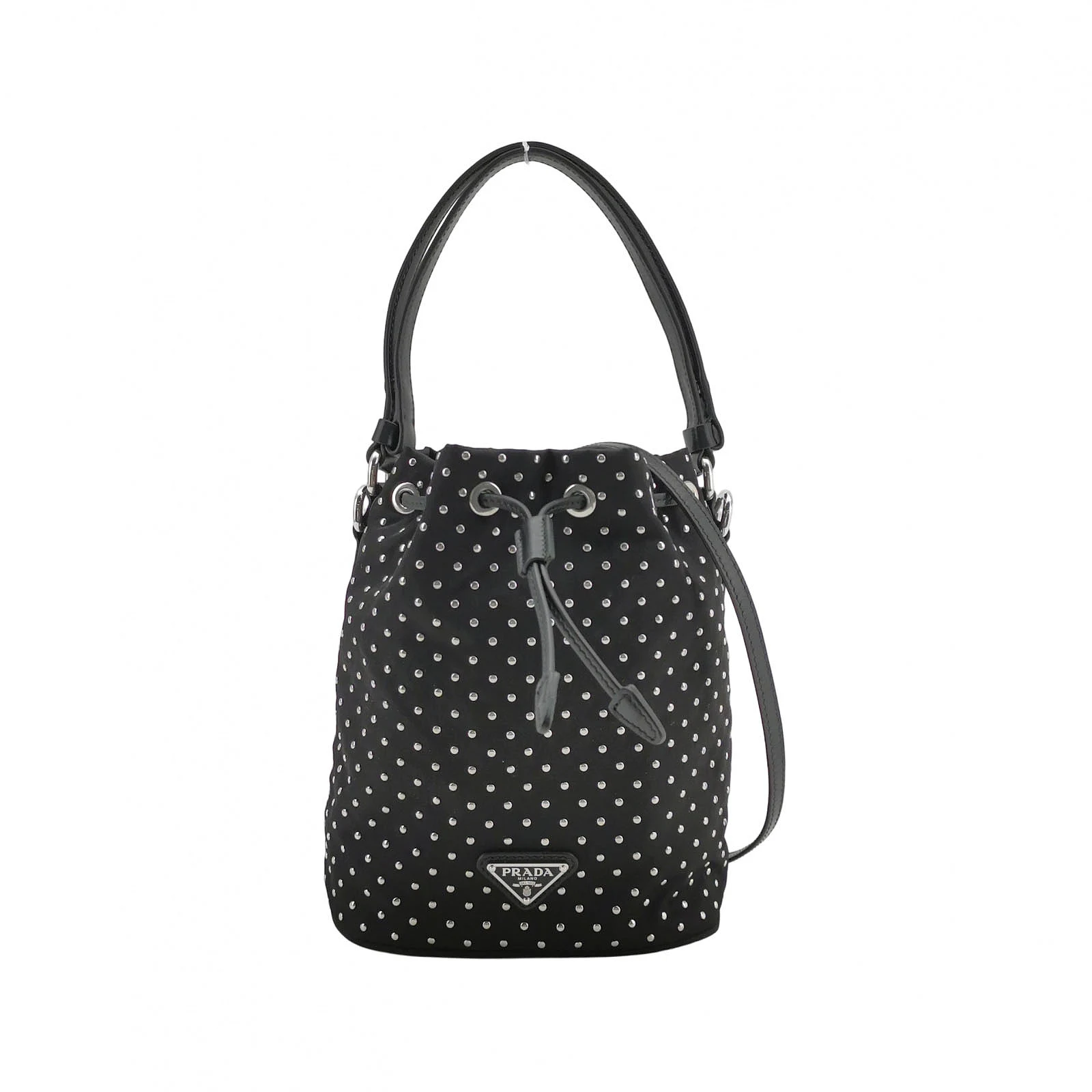 Prada Mini Studded Nylon Crossbody, Black