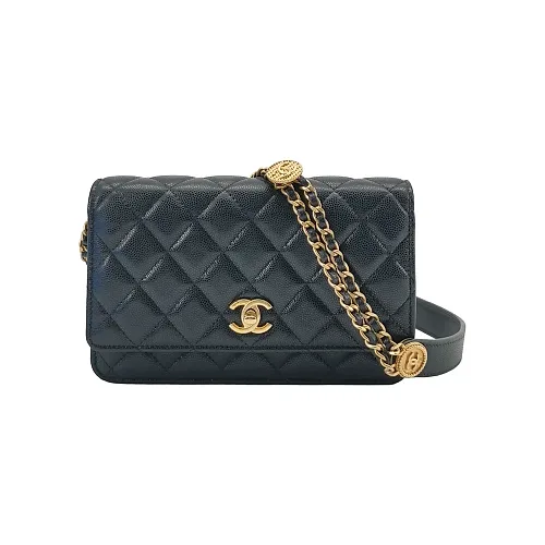 Chanel Coin-Charm Quilted Crossbody, Black