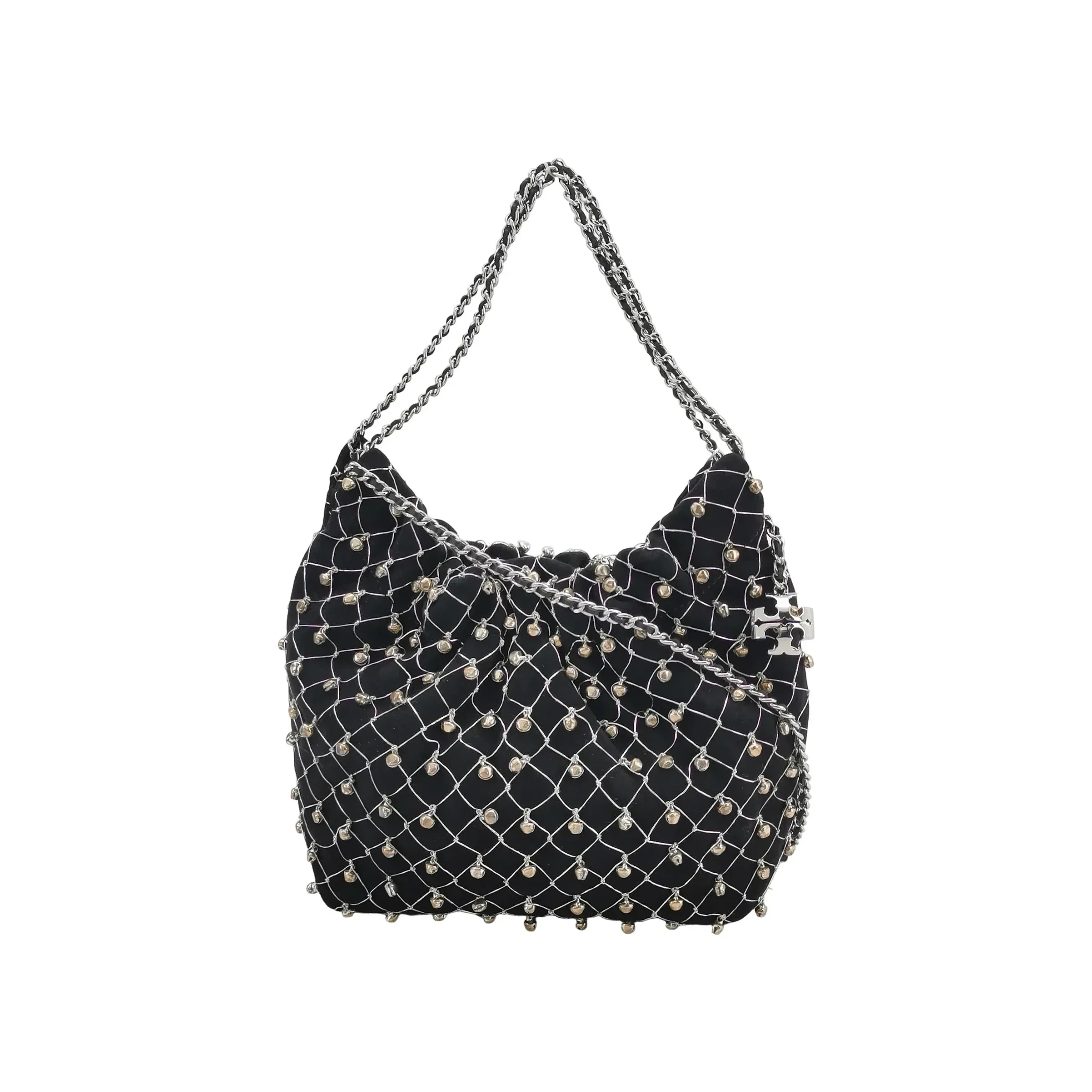 Tory Burch Fleming Mini Shoulder Bag, Black Suede