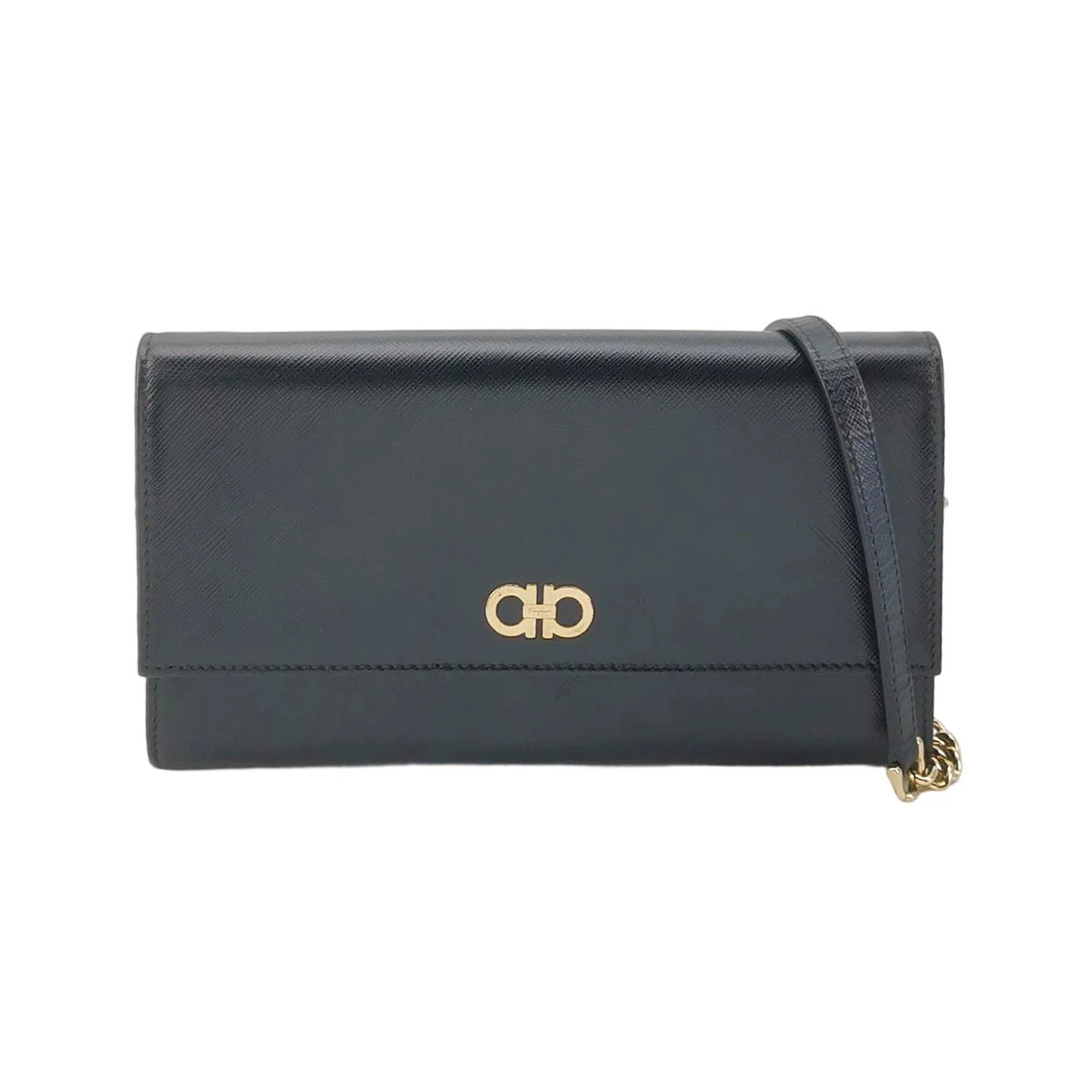 Salvatore Ferragamo Gancini Flat Crossbody, Black