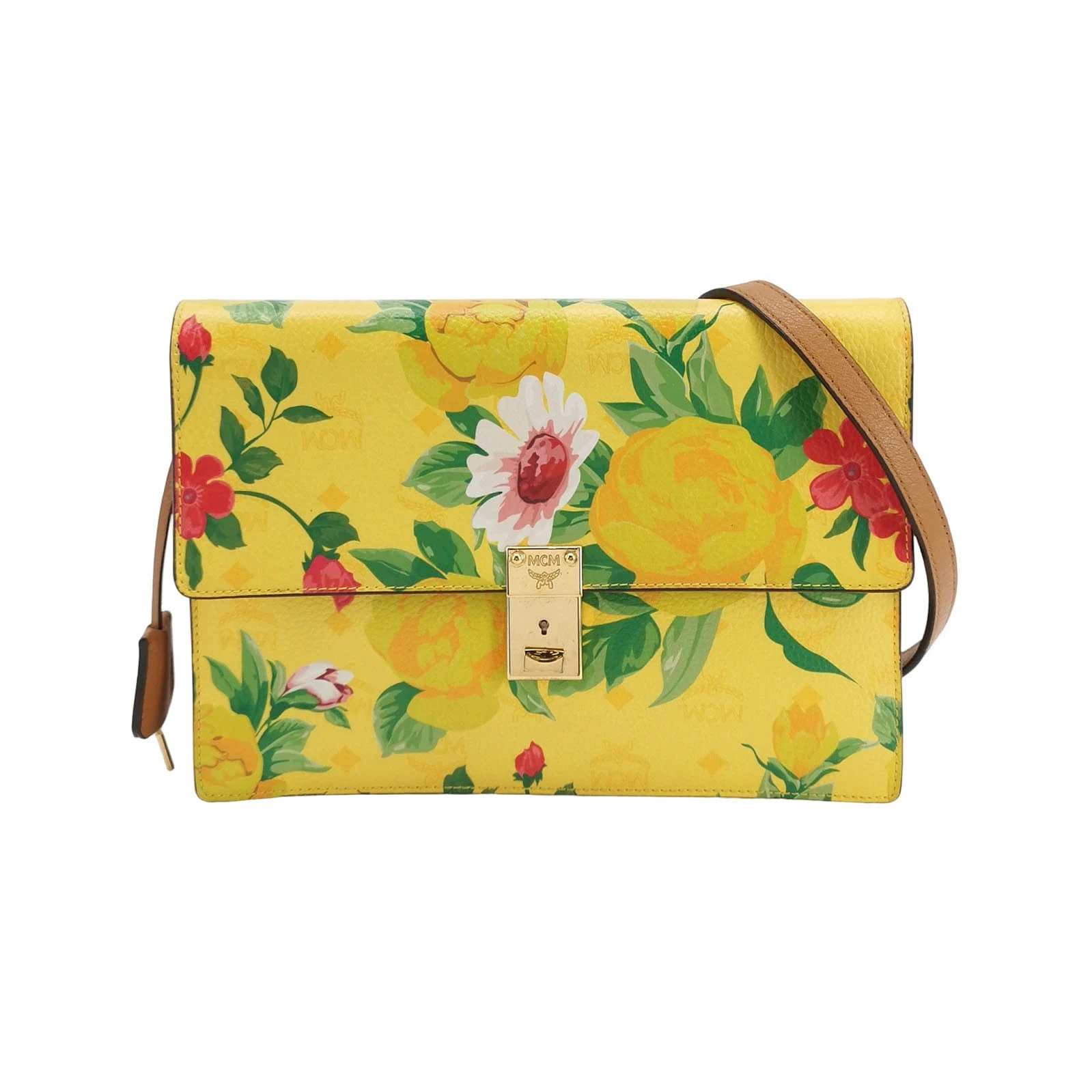 MCM Floral-Print Shoulder Bag, Yellow