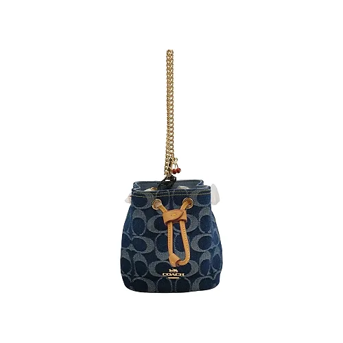 Coach Drawstring Denim Bucket Bag, Signature