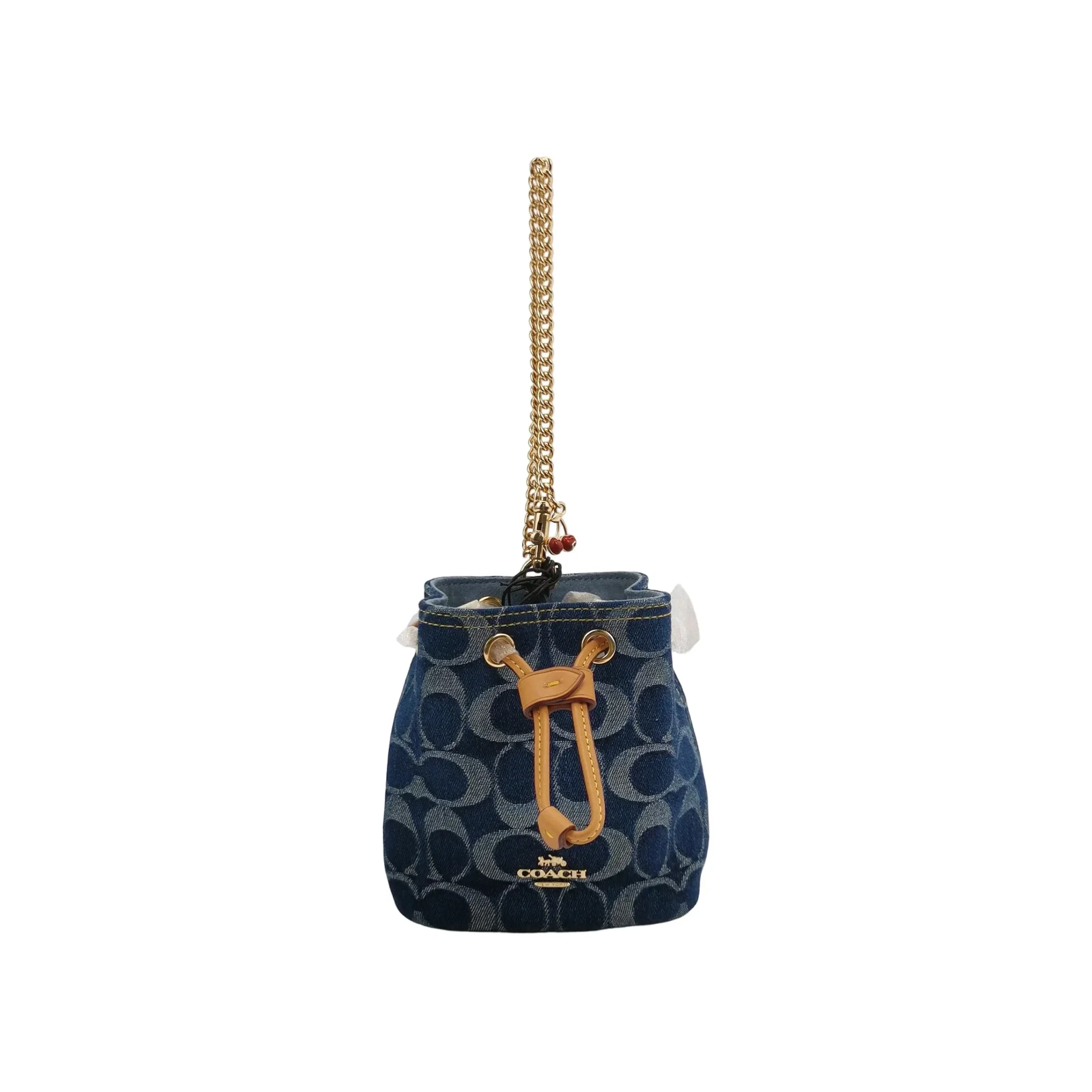 Coach Drawstring Denim Bucket Bag, Signature