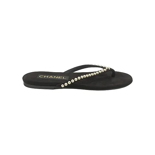Chanel Pearl-Trim Mules, Black Suede