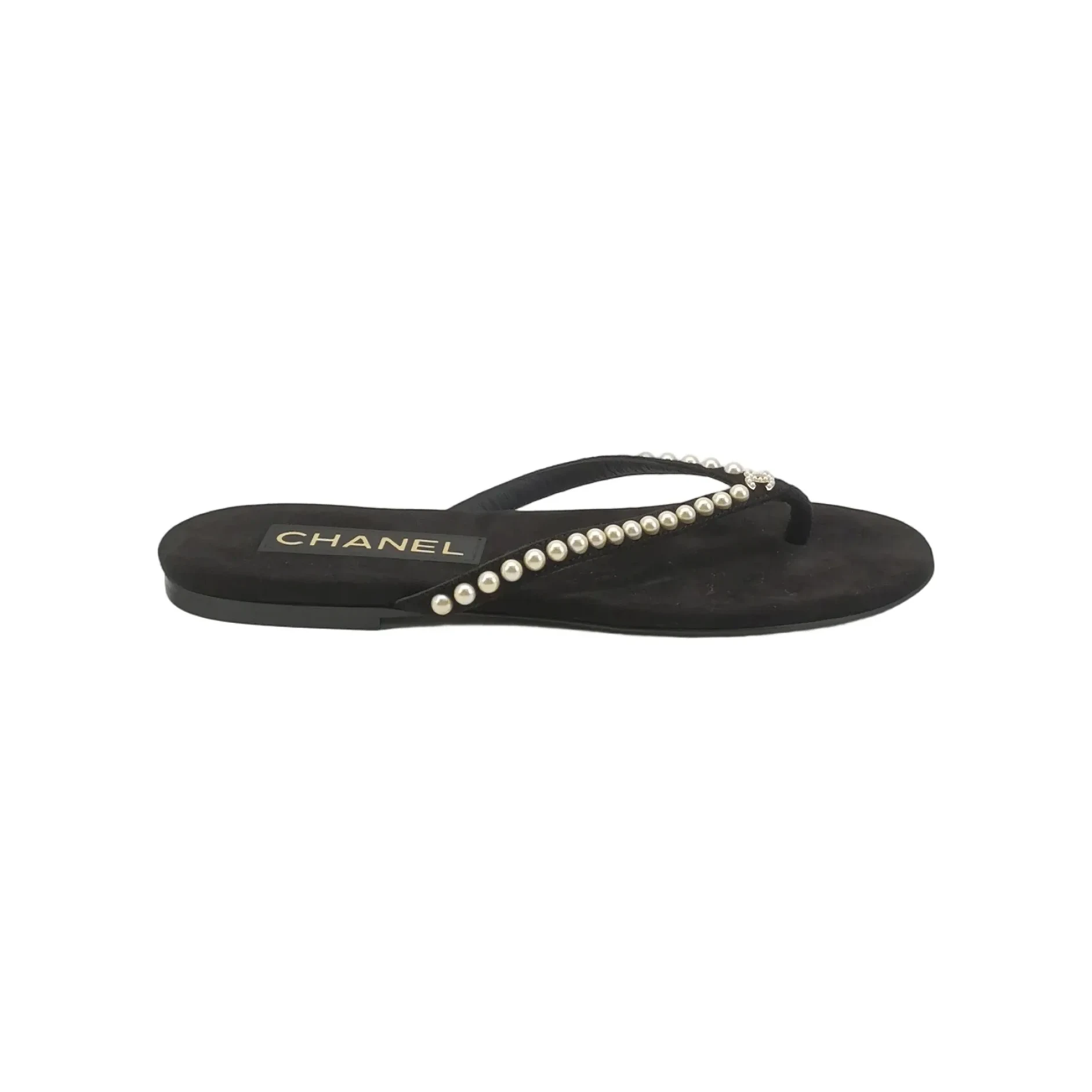 Chanel Pearl-Trim Mules, Black Suede