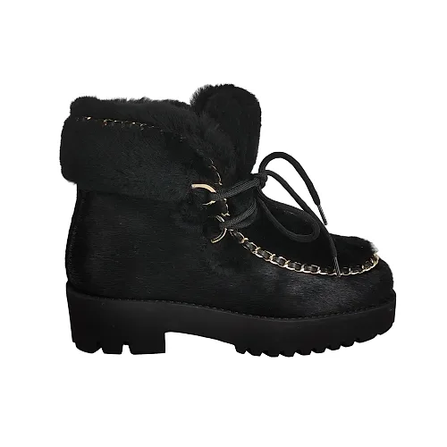 Chanel Chain-Trim Ankle Boots, Pony Hair