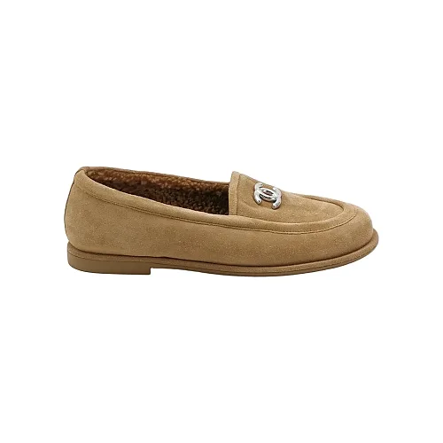Chanel Double-C Flats, Khaki Suede