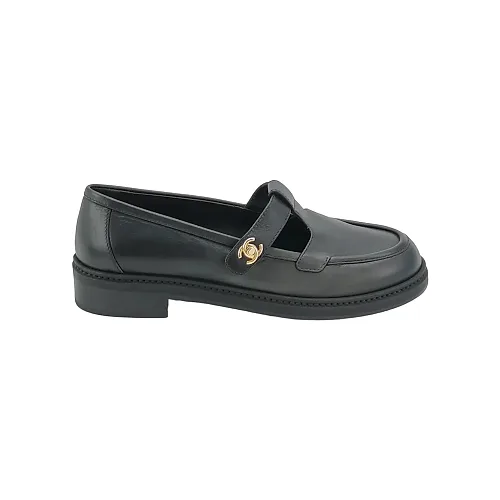 Chanel Double-C Buckled Flats, Black
