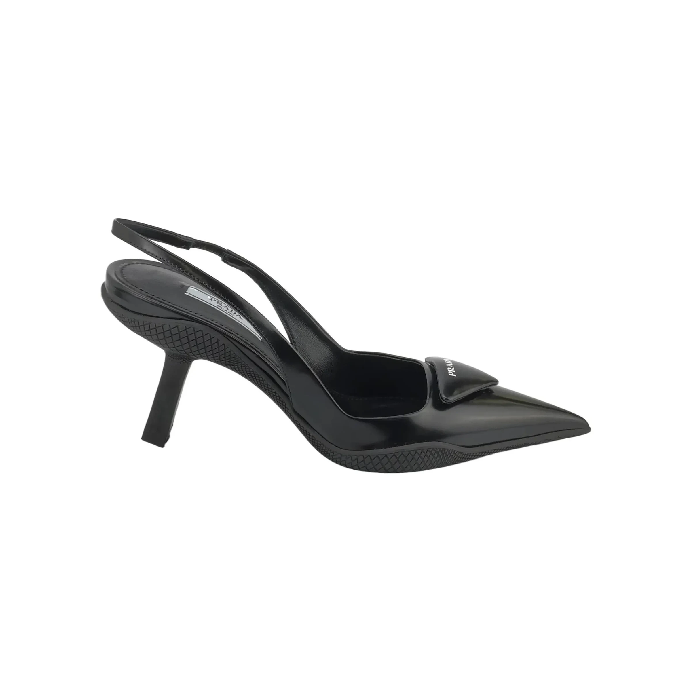 Prada Pointed Stiletto Pumps, Logo