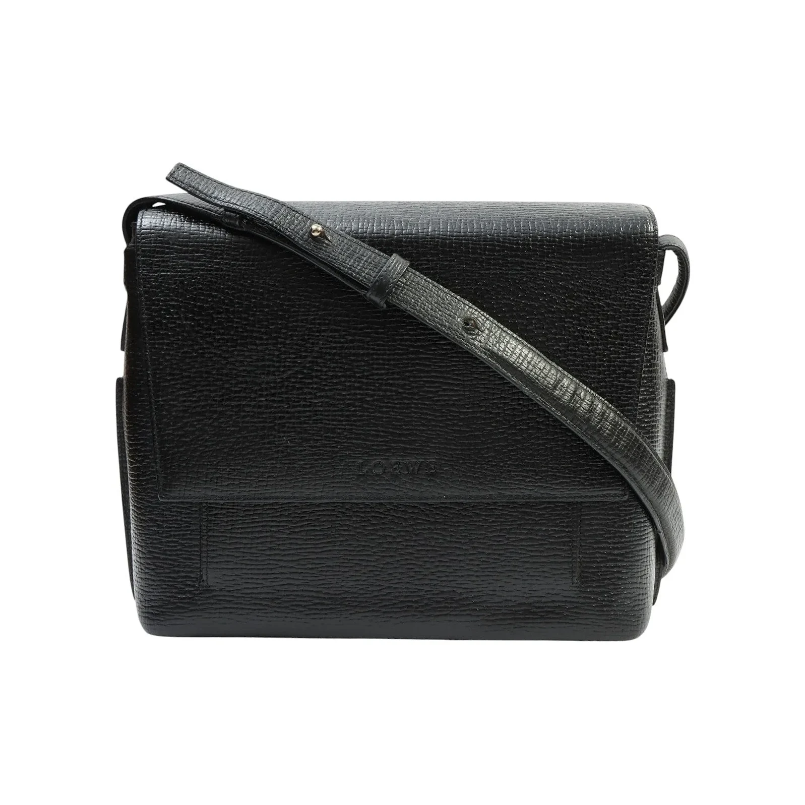 Logo Embossed Shoulder Bag Black