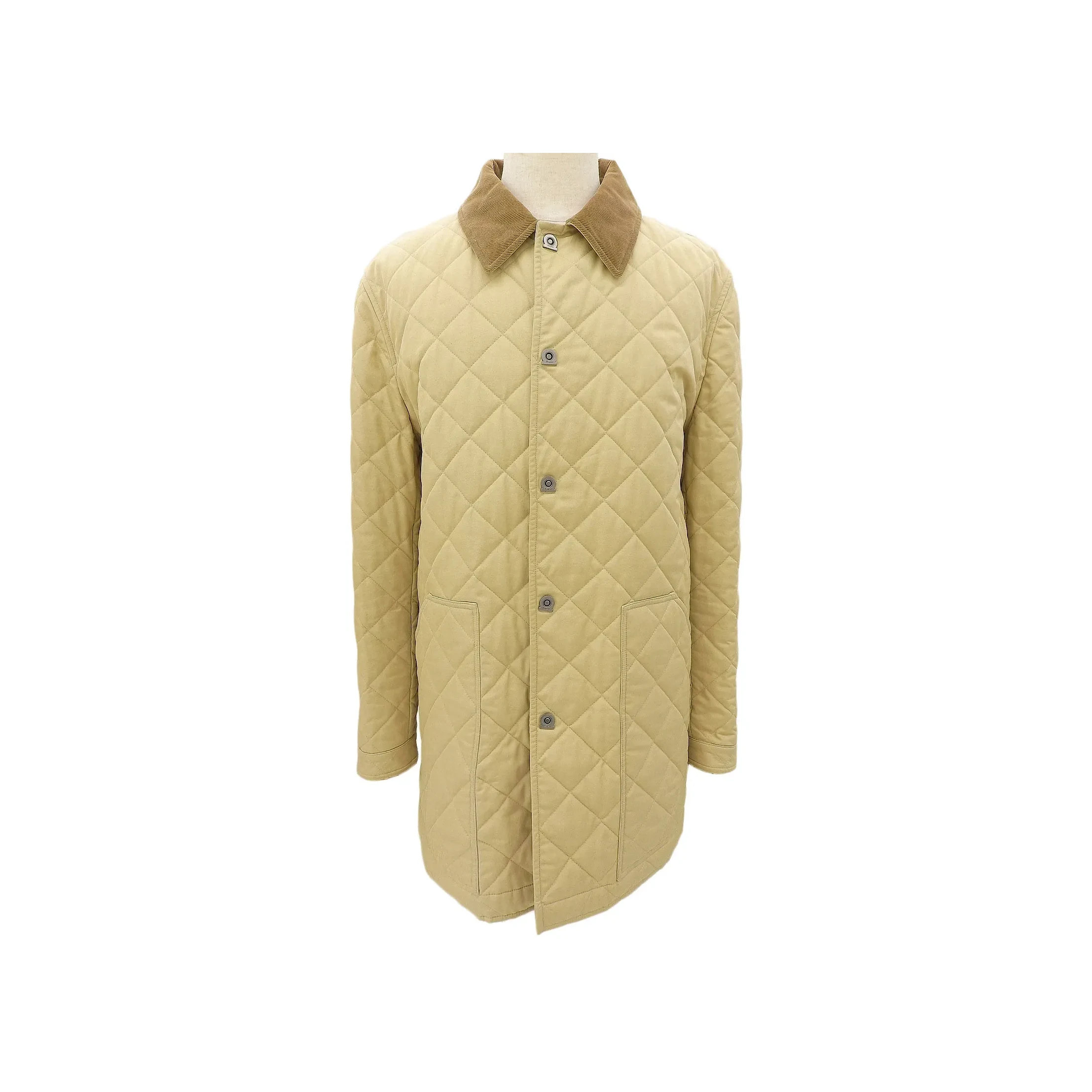 Quilted Gancini Button Coat Beige