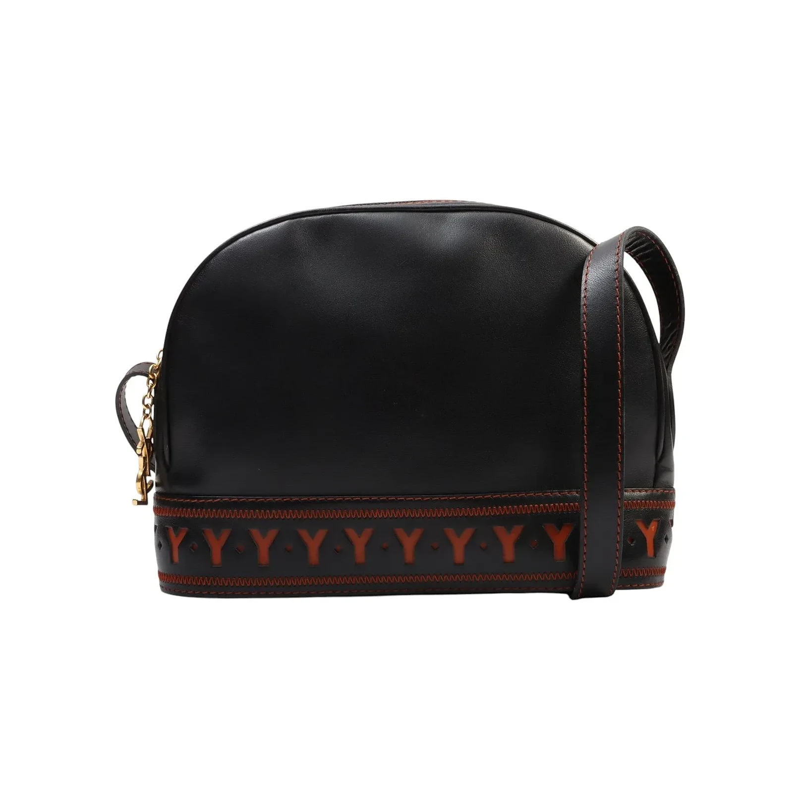 Y-cut Logo Charm Shoulder Bag Black/Orange