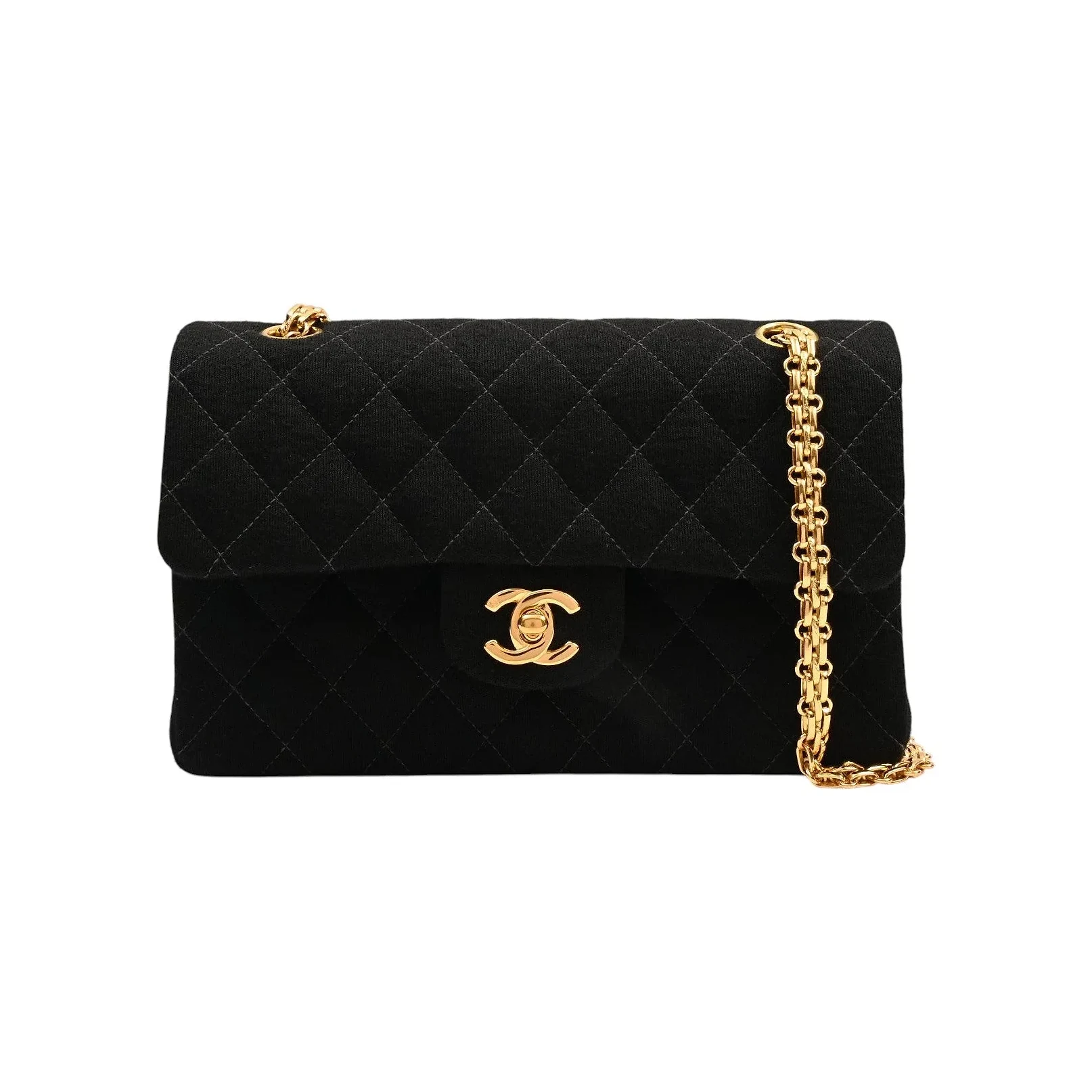 Circa 1998 Cotton Classic Flap Chain Bag, Black