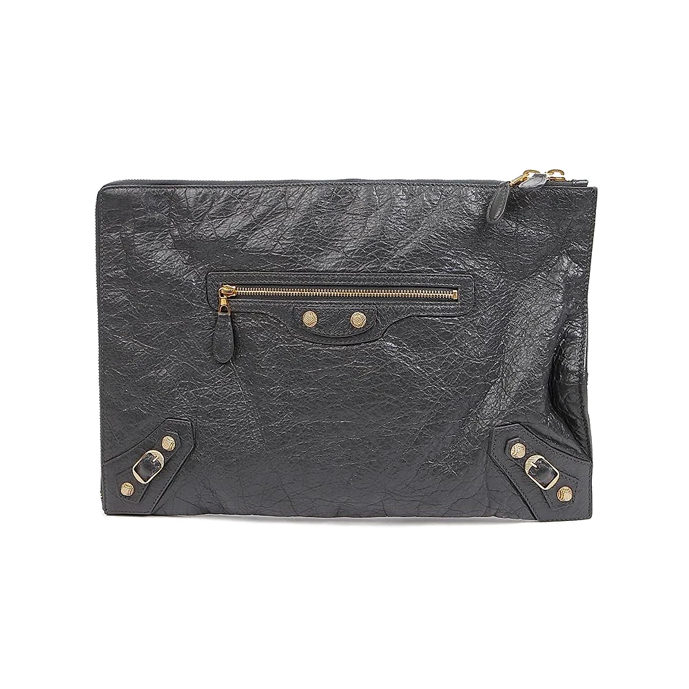 Gray Leather Giant Clutch Bag