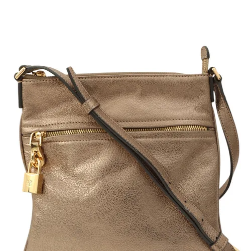 Anagram Embossed Shoulder Bag, Metallic Grey