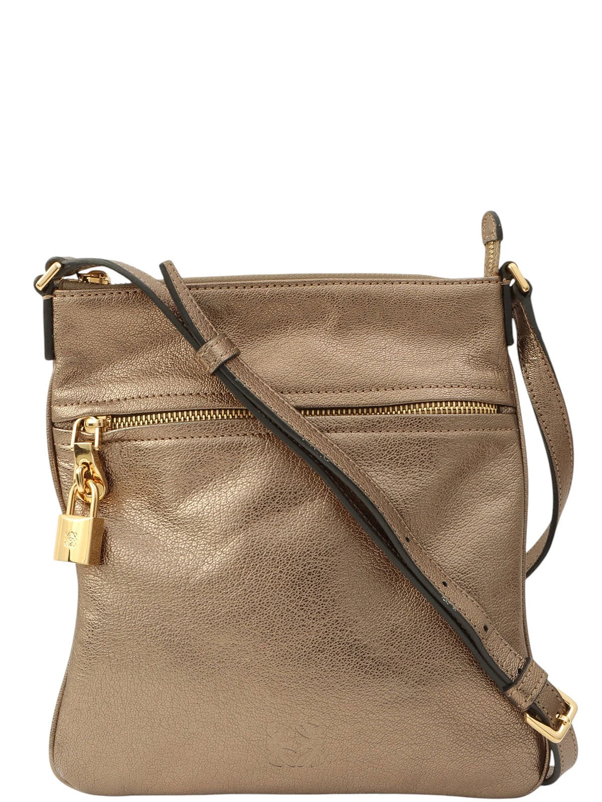 Anagram Embossed Shoulder Bag, Metallic Grey