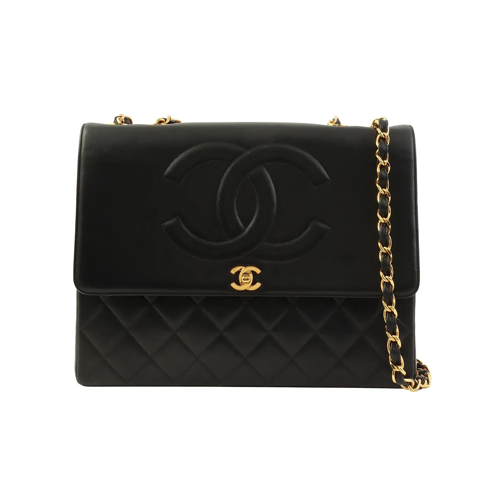 Circa 1992 CC stitch Classic Flap Maxi, Black Shoulder Bag