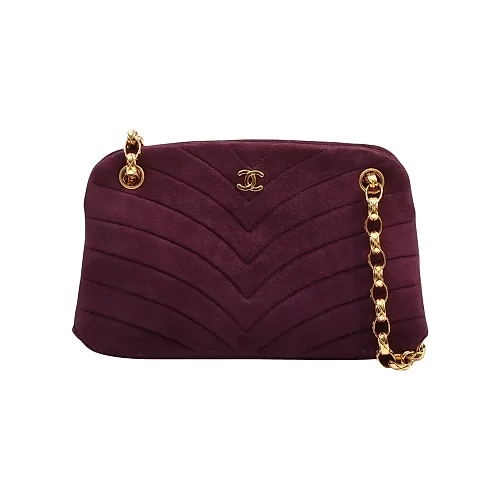 Circa 1990 Velvet Chevron Stitch Bijou Chain Frame Shoulder Bag Purple