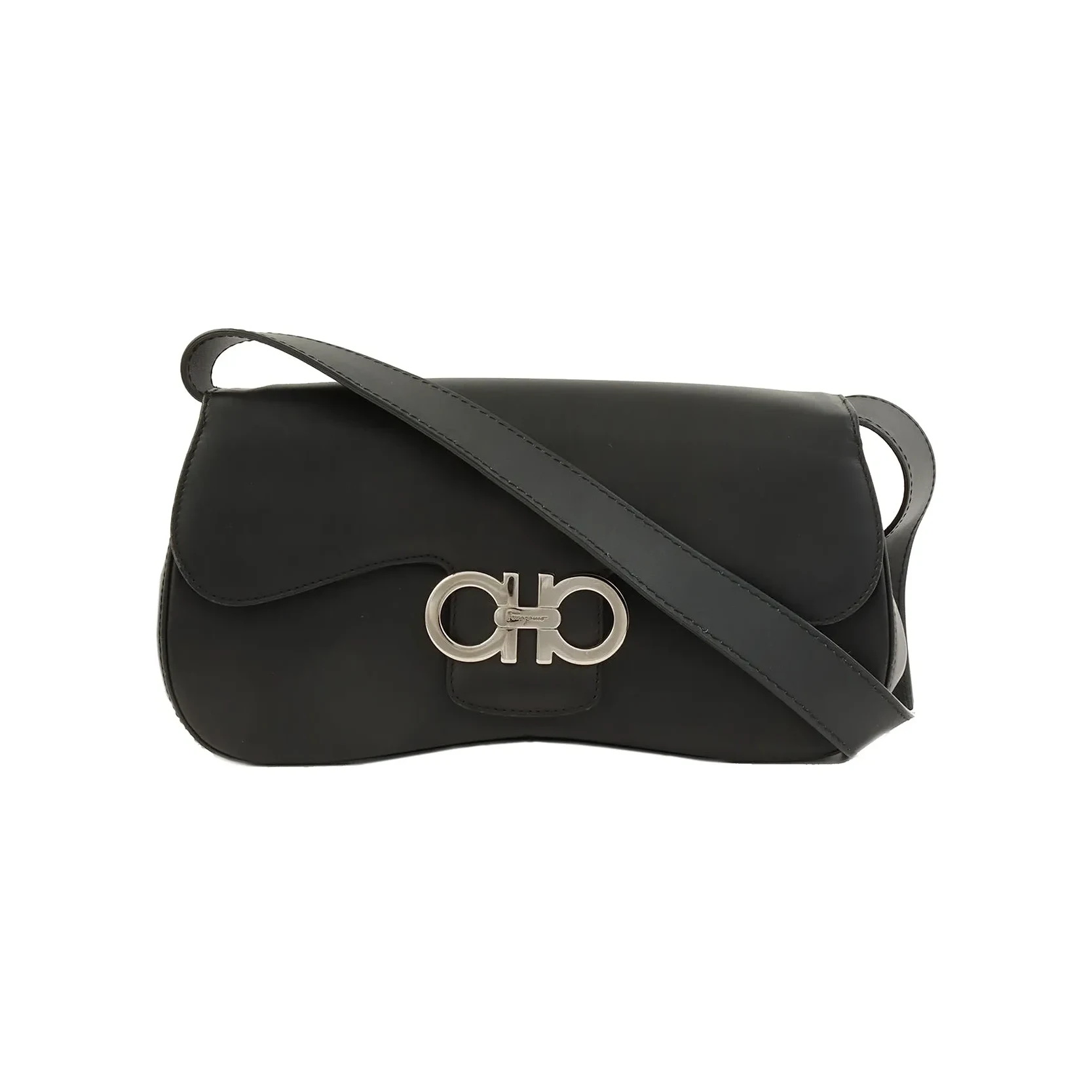 Double Gancini Plate Shoulder Bag Black
