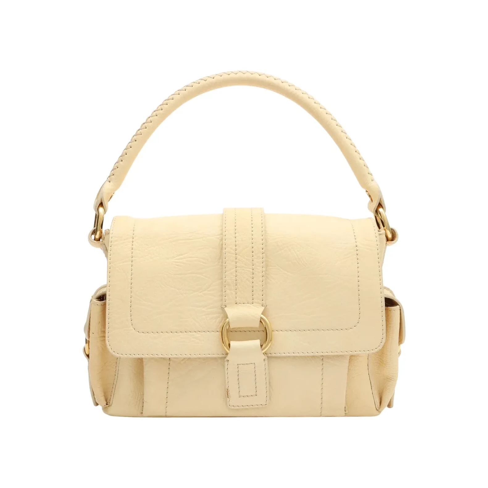 Round Macadam Plate Shoulder Bag - Cream Yellow