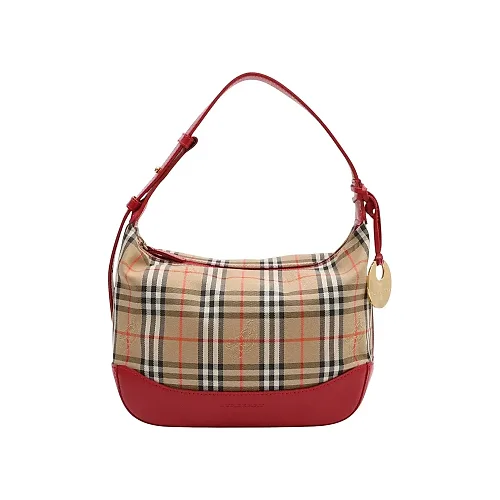 Nova Check Pattern Logo Charm Shoulder Bag Beige/Red