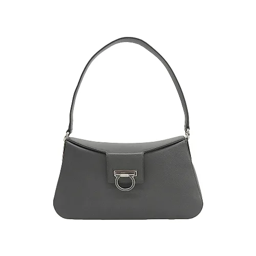 Saffiano Gancini Plate Shoulder Bag - Grey