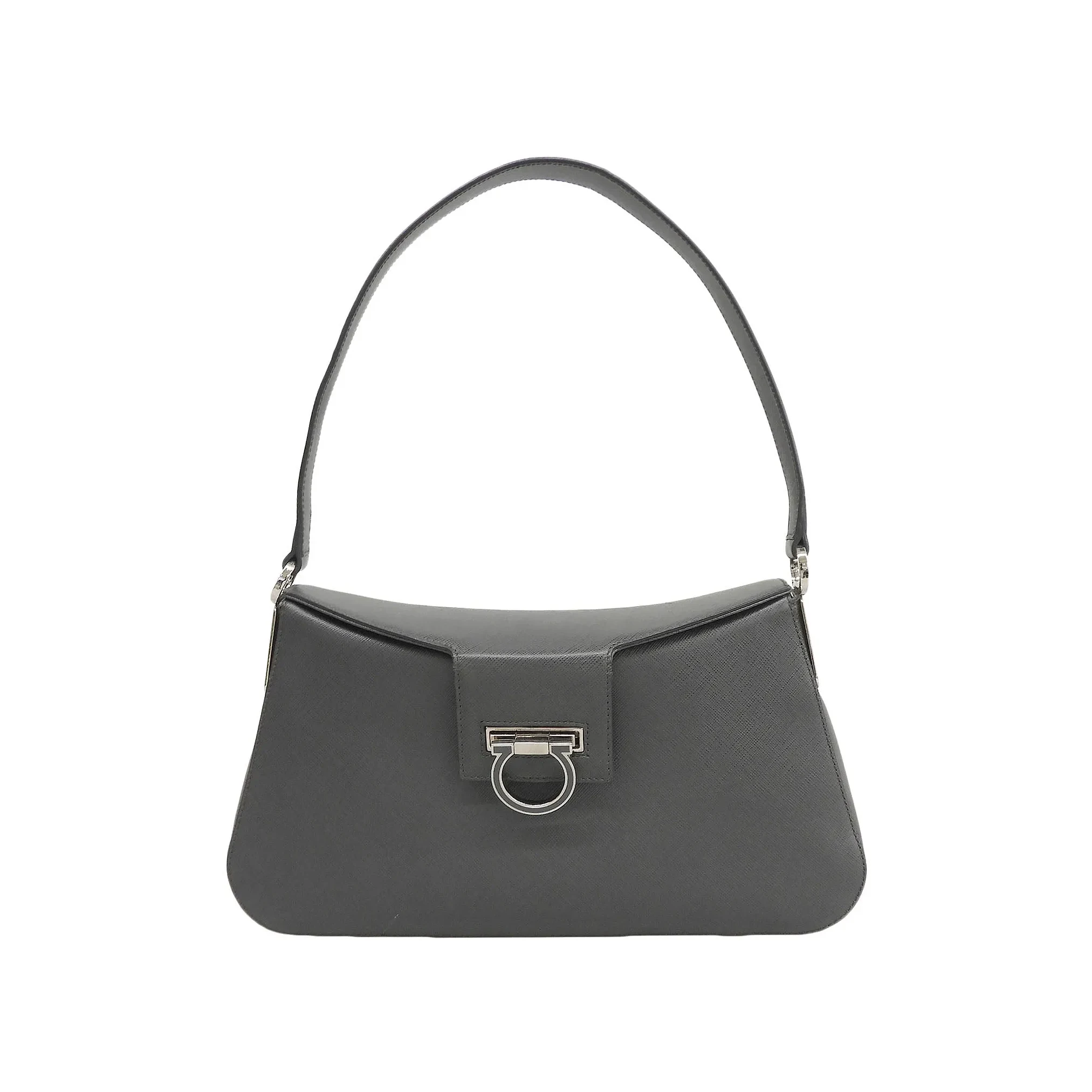 Saffiano Gancini Plate Shoulder Bag - Grey