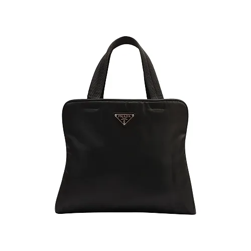 Nylon Logo Plate Handbag Black