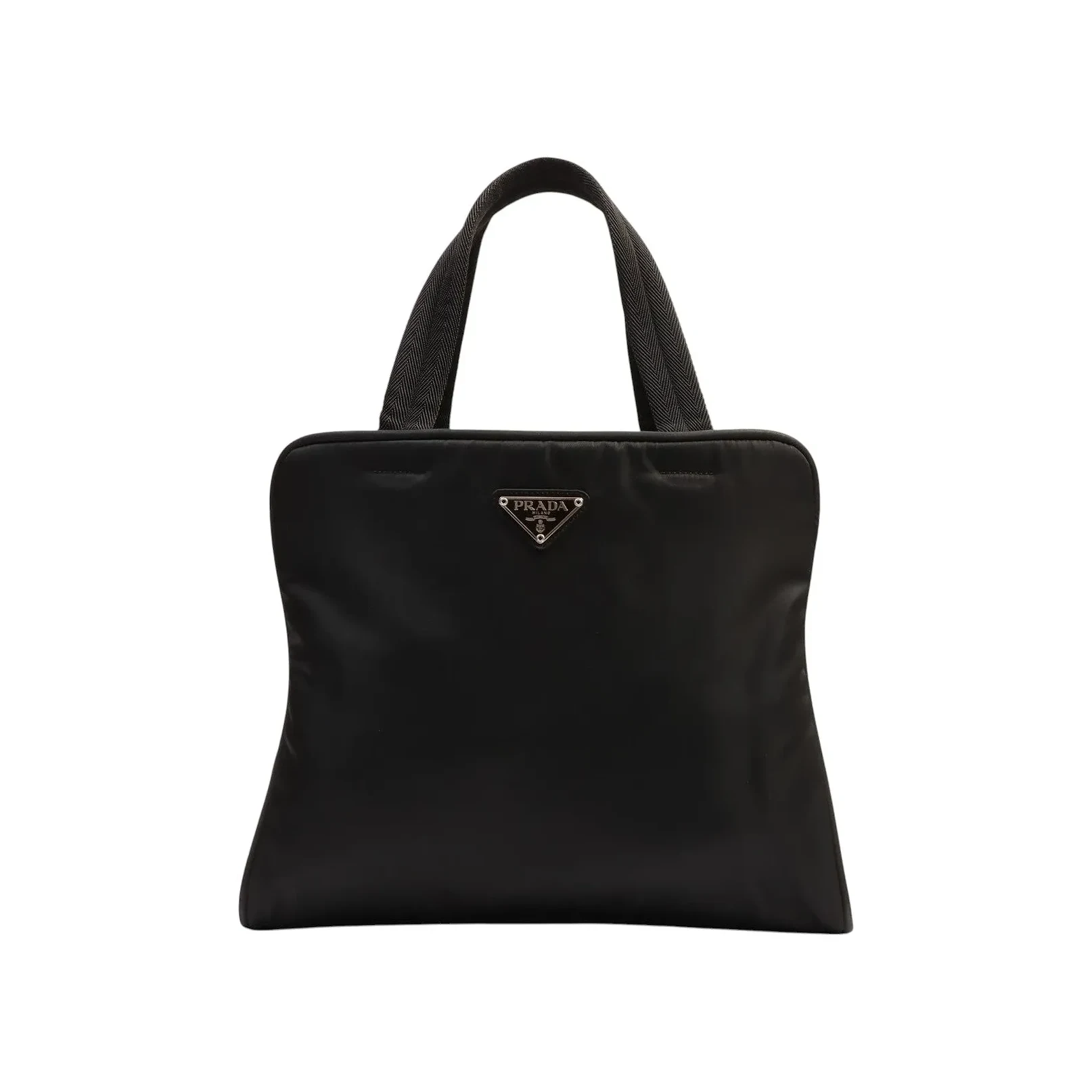 Nylon Logo Plate Handbag Black
