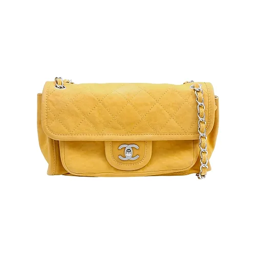 Circa 2010 Suede CC Turn-Lock Chain Shoulder Bag Mustard