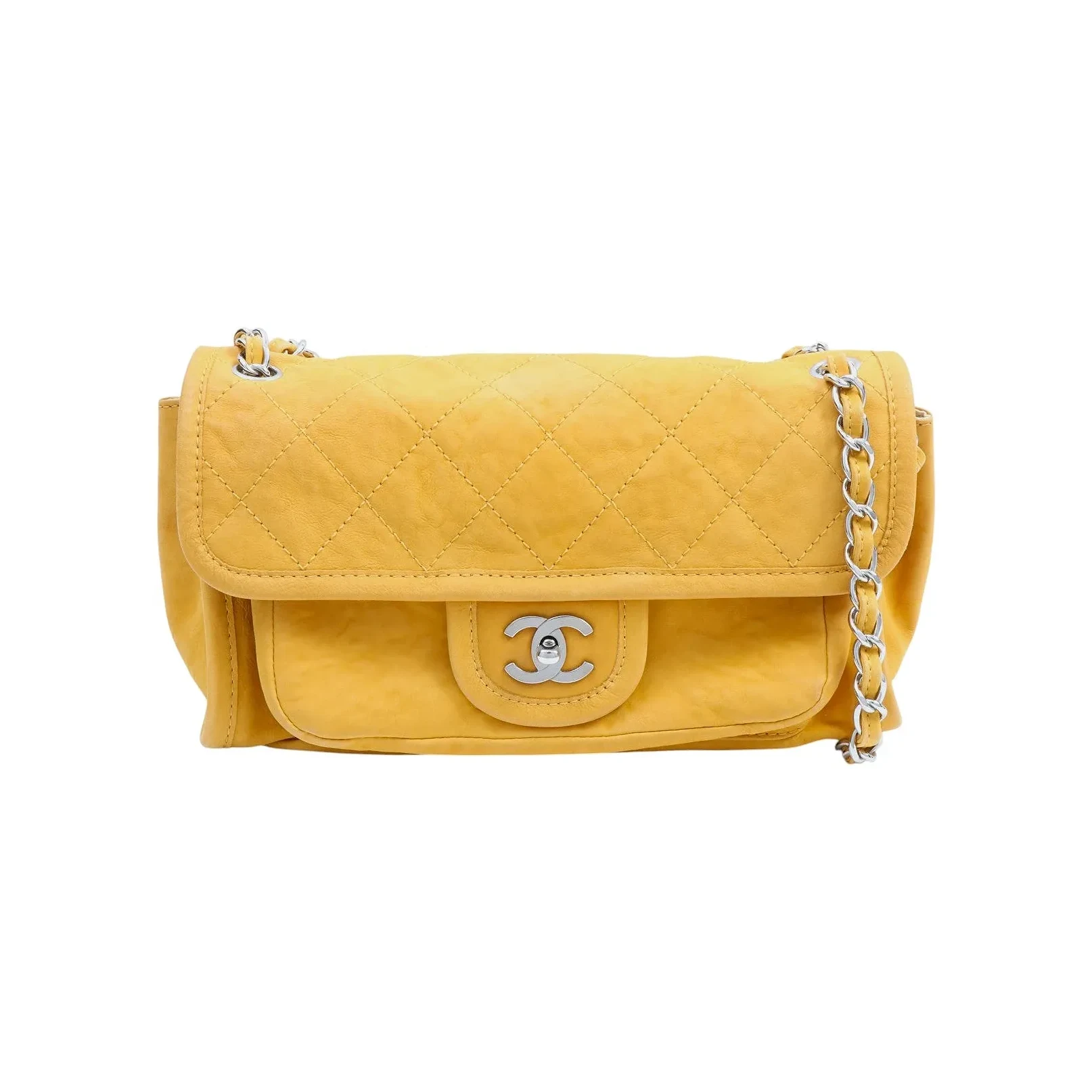 Circa 2010 Suede CC Turn-Lock Chain Shoulder Bag Mustard