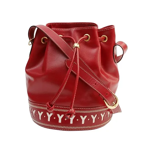 Y-cut logo charm drawstring shoulder bag Bordeaux