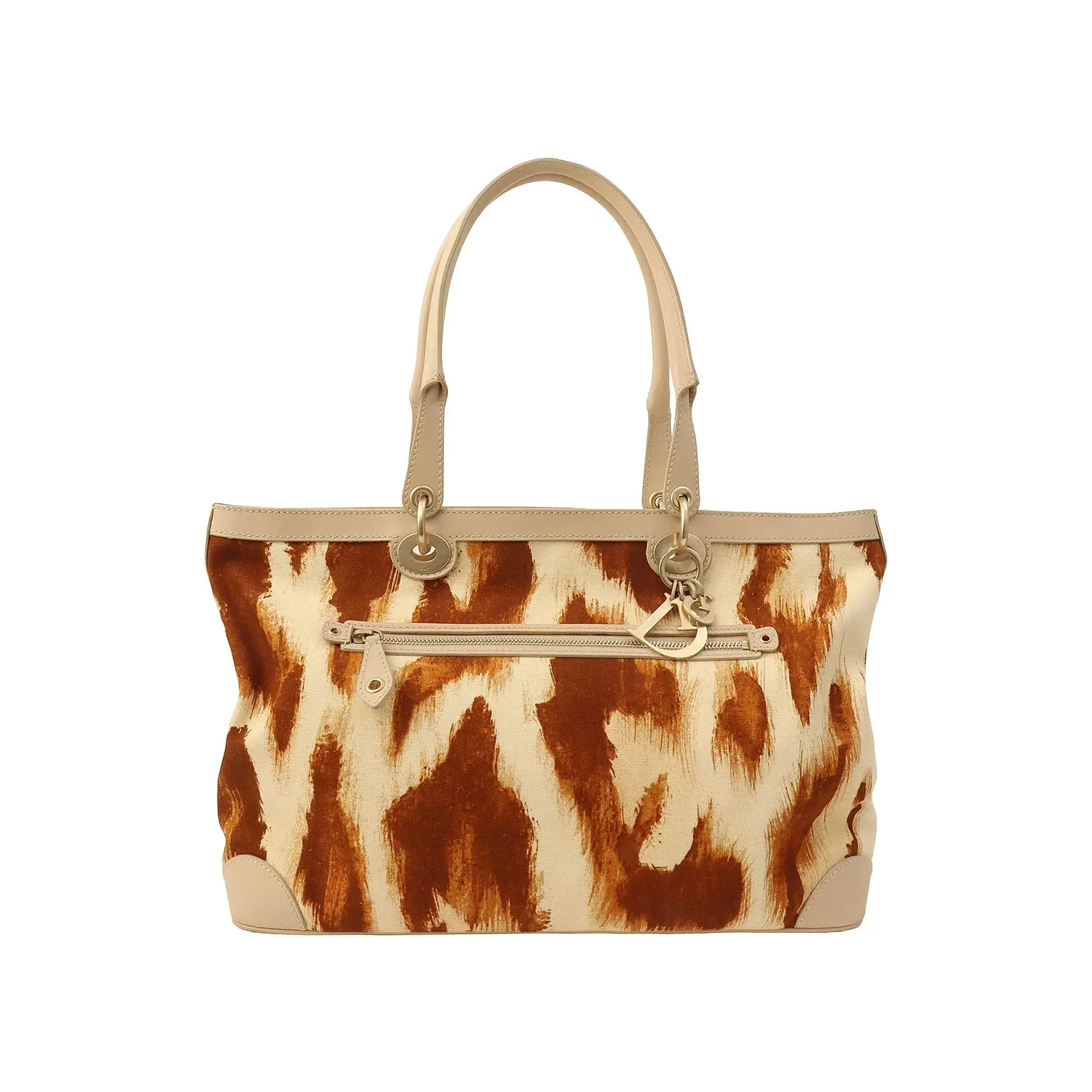 Leopard Print Logo Charm Tote Bag Beige/Brown