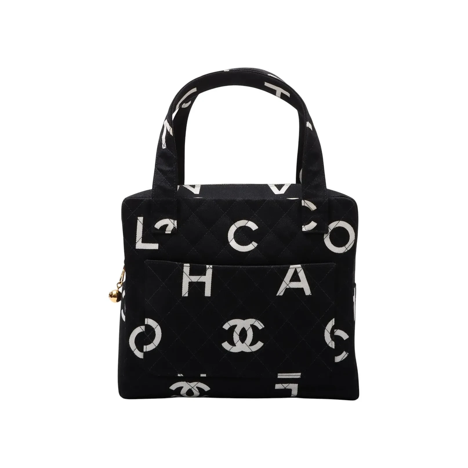 Circa 1997 Cotton CC Logo Print Handbag Black
