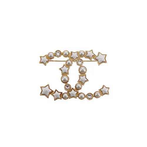 Chanel 24C Double C Logo Brooch, Gold-Tone Faux Crystal & Faux Pearl