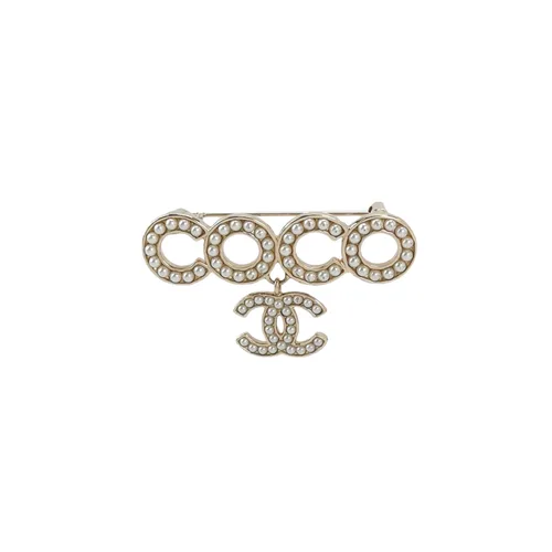 Chanel 21V COCO Double C Logo Pendant Brooch, Faux Pearl