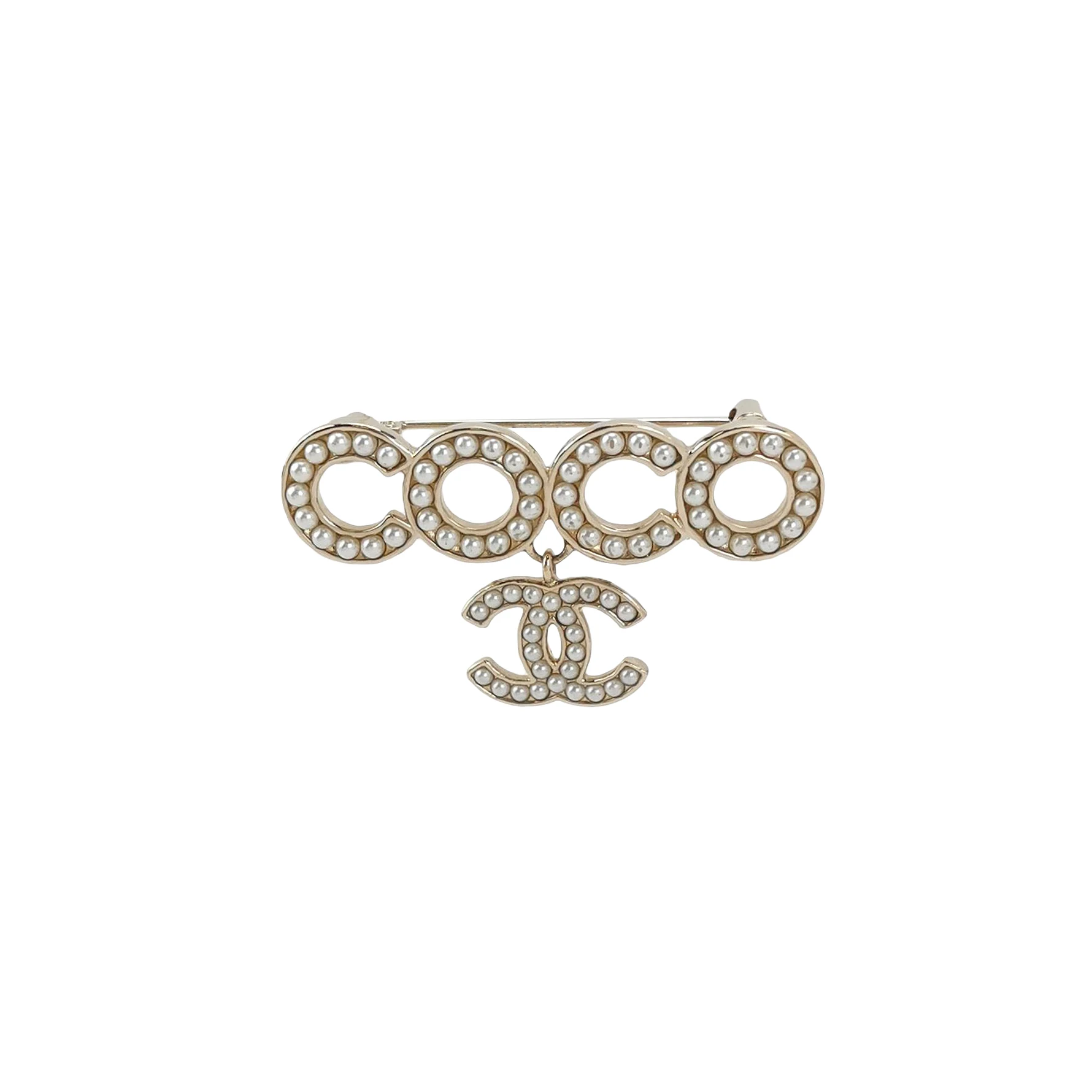 Chanel 21V COCO Double C Logo Pendant Brooch, Faux Pearl