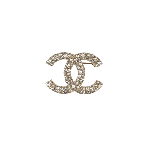 Chanel Double C Logo Brooch, Faux Crystal