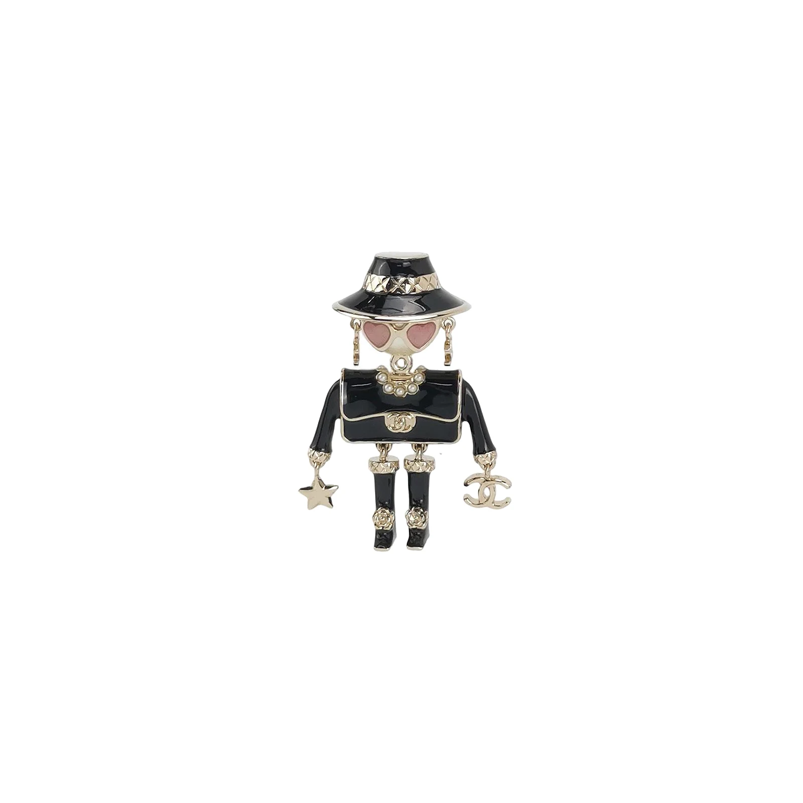 Chanel 25B Robot Brooch, Faux Pearl and CC Logo