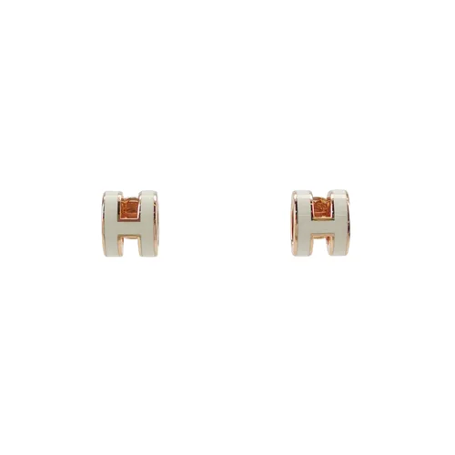 Hermes Pop H Mini Stud Earrings, Gold-Tone Enamel, Openwork H