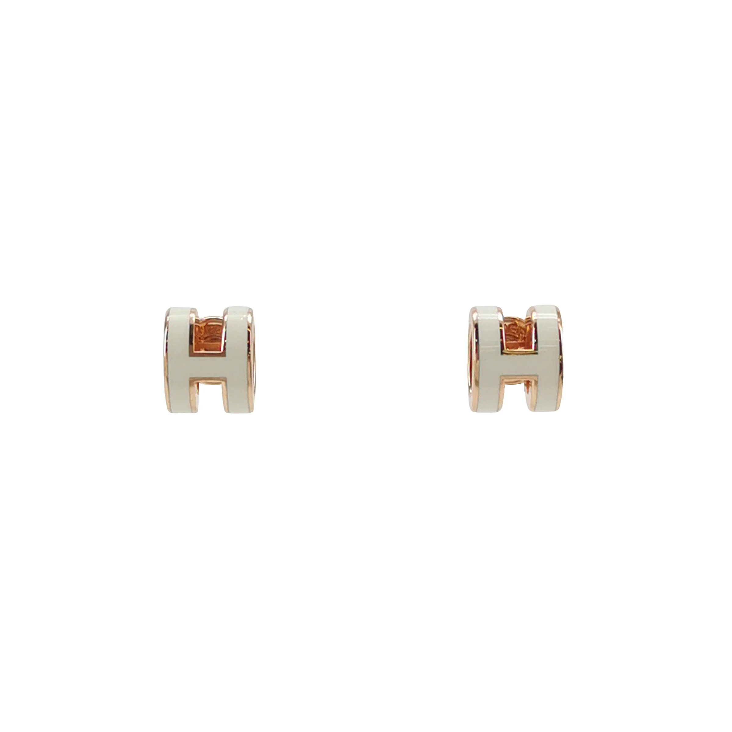 Hermes Pop H Mini Stud Earrings, Gold-Tone Enamel, Openwork H